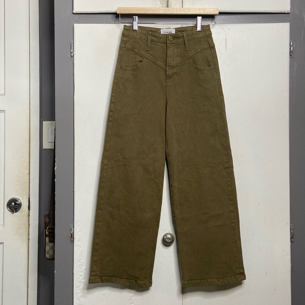 Frame Ali V-yoke High Waist Crop Wide Leg Jeans In Green Size 23